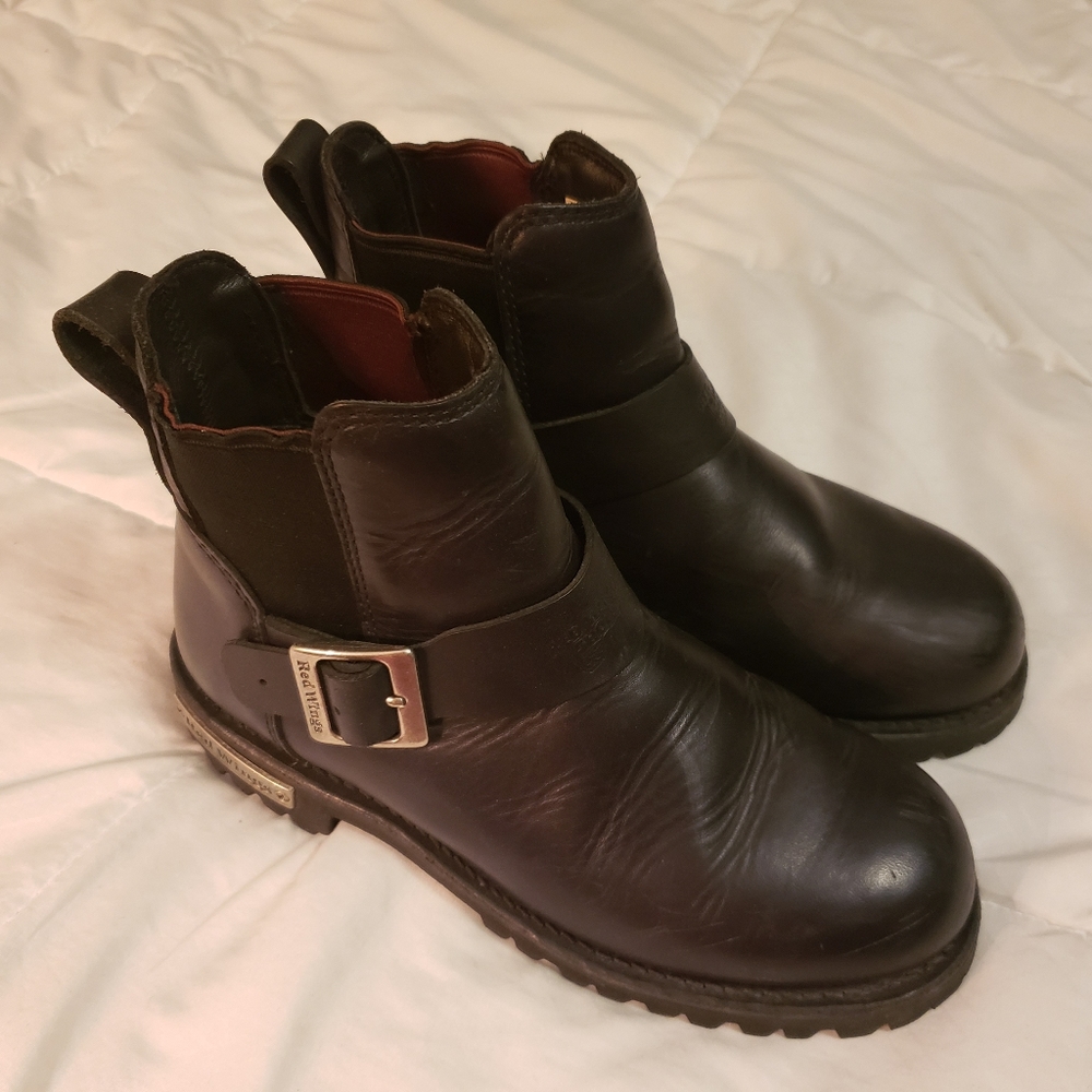 Red Wing 977 Pull on Biker Boots Black Leather 6.5